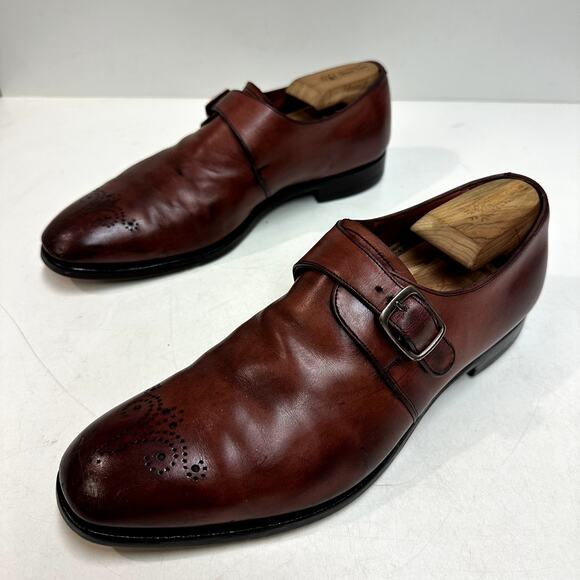 GUC Edward Green Monk Strap Burgundy Calf Medallion Toe Made in England VTG 9 main image 11